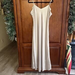 Satin Maxi Slip Dress 100% Silk Size XL Champagne Fairy Coquette Sexy Minimalist